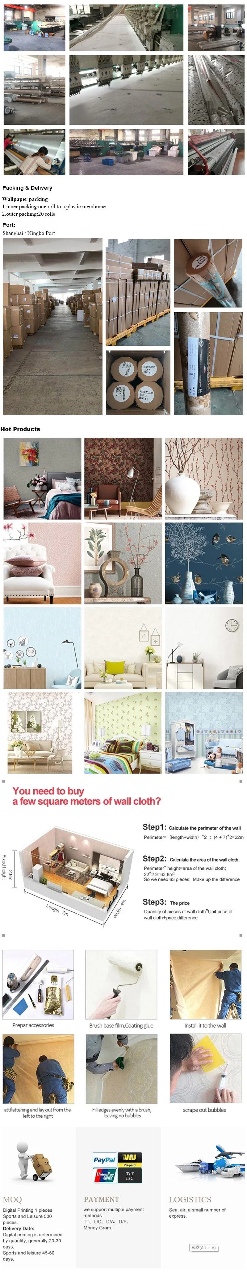 Waterproof Color Non-Woven Floral Plain Wall Covering Fabric Jacquard Wallpaper for Home Decoration