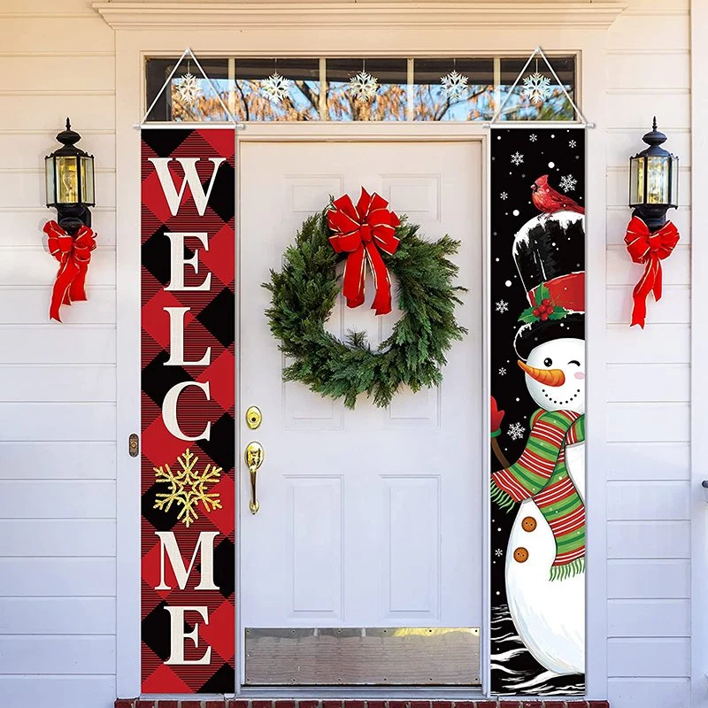 2 Pieces Christmas Porch Sign Hanging Wall Banner Party Front Door Supplies for Home Outdoor Wall Holiday Christmas