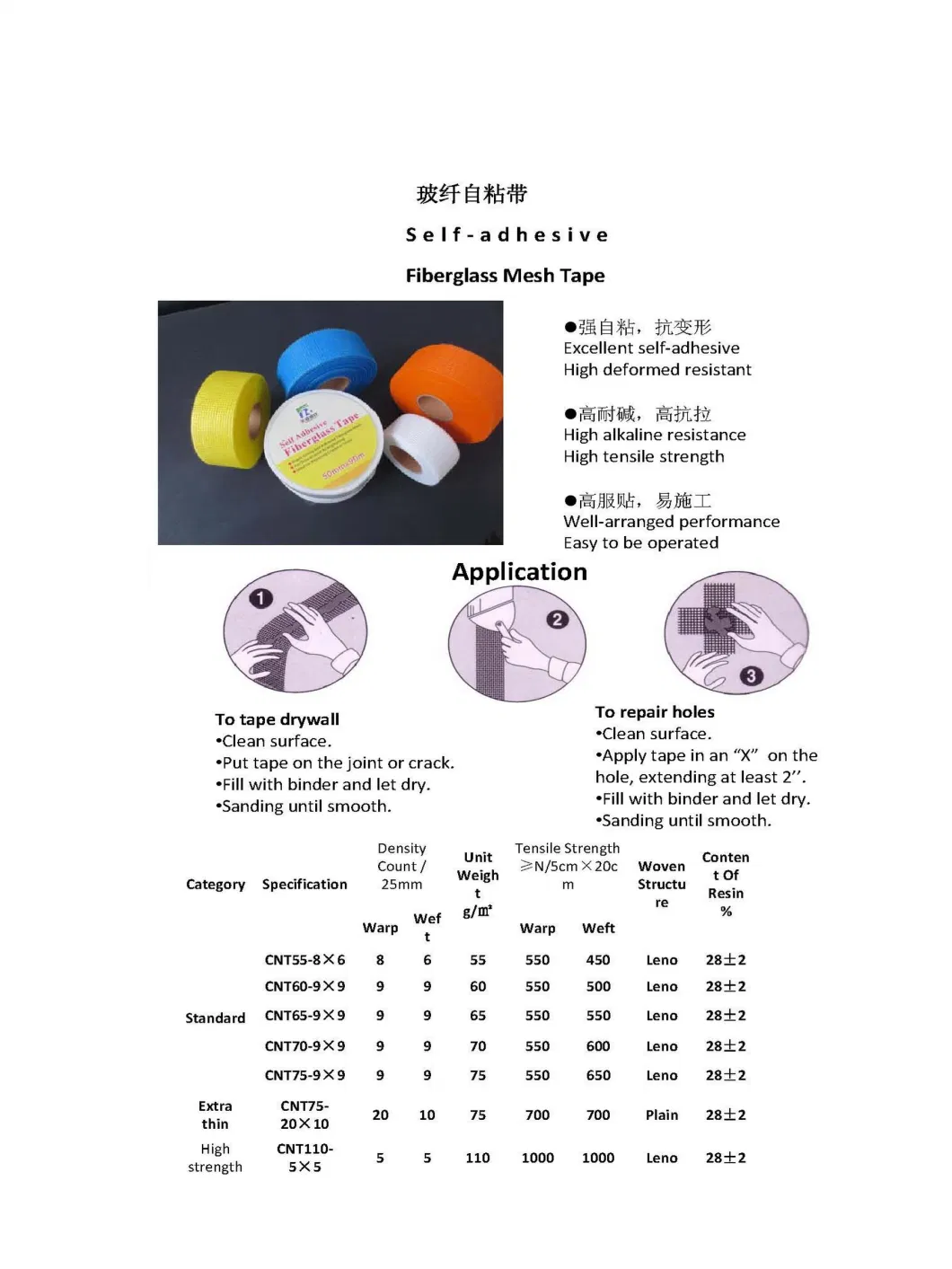 Self Adhesive Fiberglass Cloth White Mesh Drywall Joint Tape