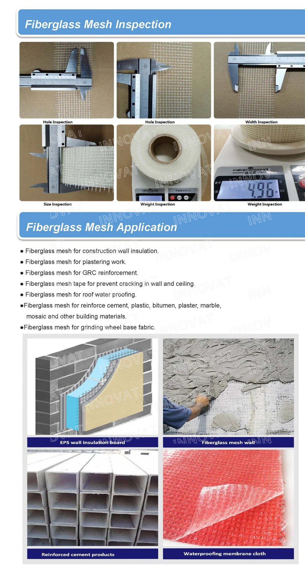 C Glass 145GSM Composite Alkali Resistant Concrete Fiberglass Wire Mesh Cloth/ Fiberglass Mesh 130g 145g 160g 5X5 Glass Fiber Net 1X50m