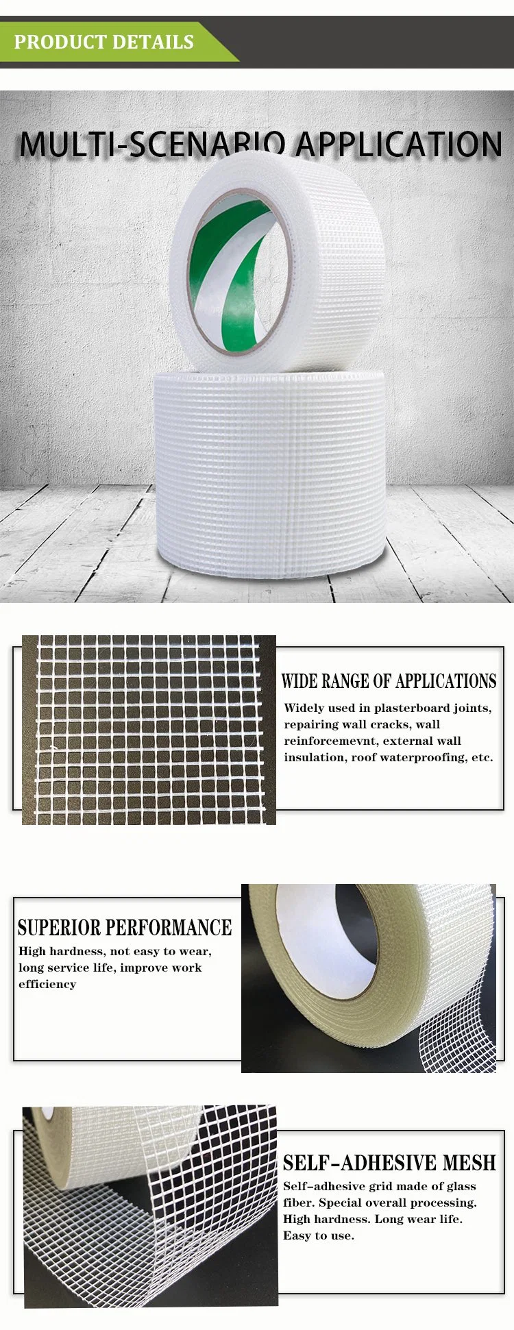 20m 45m 90m Waterproof Custom Size Self-Adhesive Waterproof Fiberglass Mesh Joint Drywall Tape