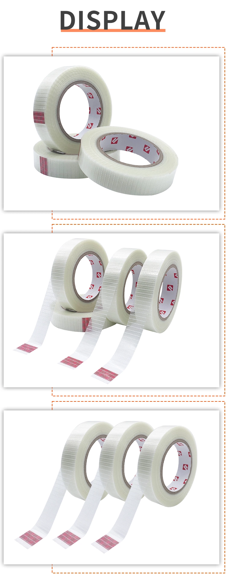 High Sticky Rubber Adhesive Filament Strapping Tape Reinforced Stripe Type Fiberglass Filament Tape for Binding Lithium Battery