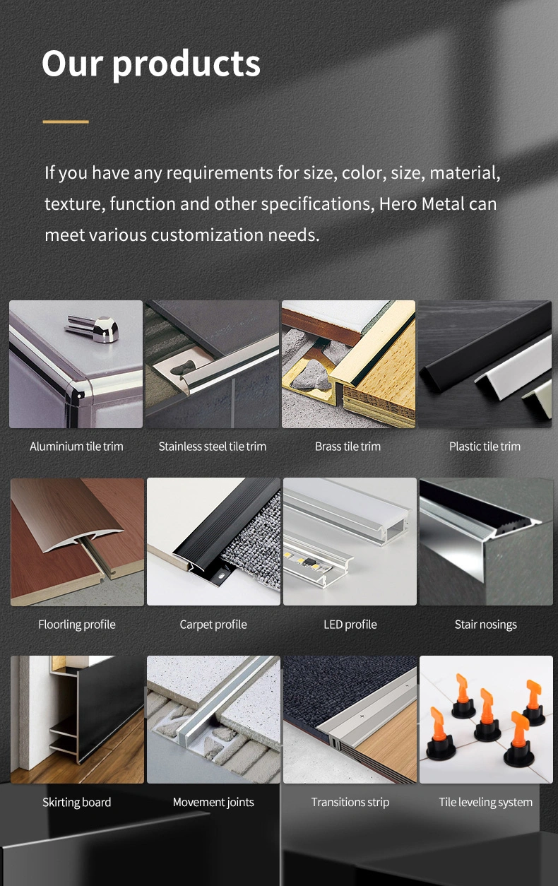 Foshan Factory Floor Aluminum Profile Metal Trim Internal Corner Trimming Strip