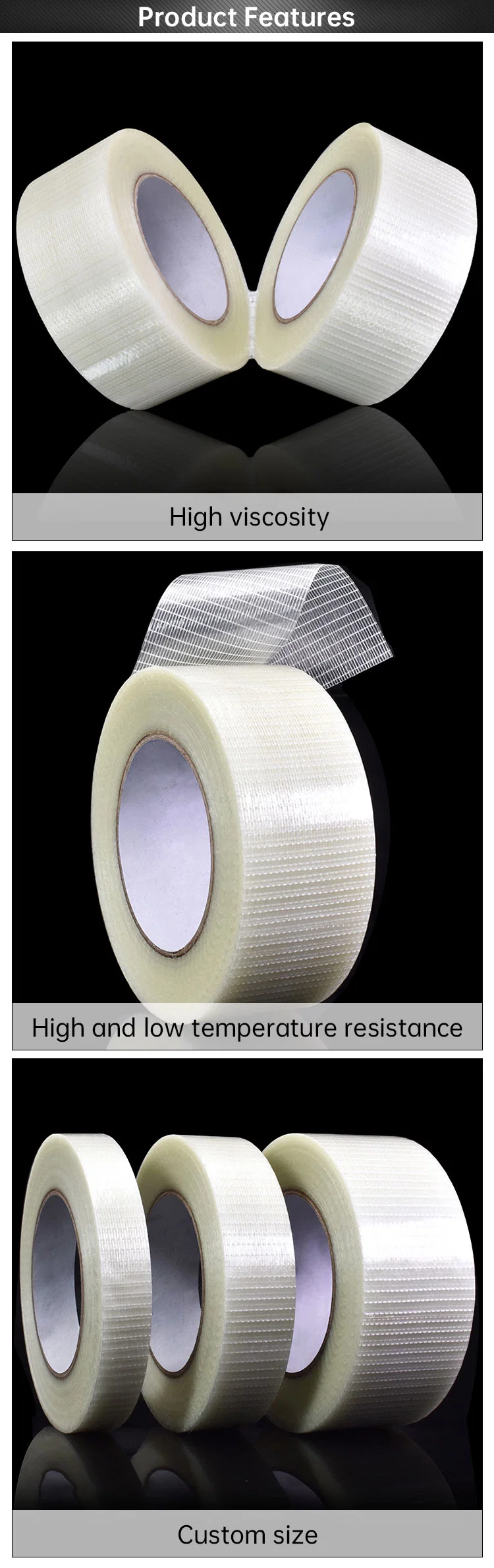 Hot Melt Self 150mic Adhesive Heavy Packaging Filament Fiberglass Tape