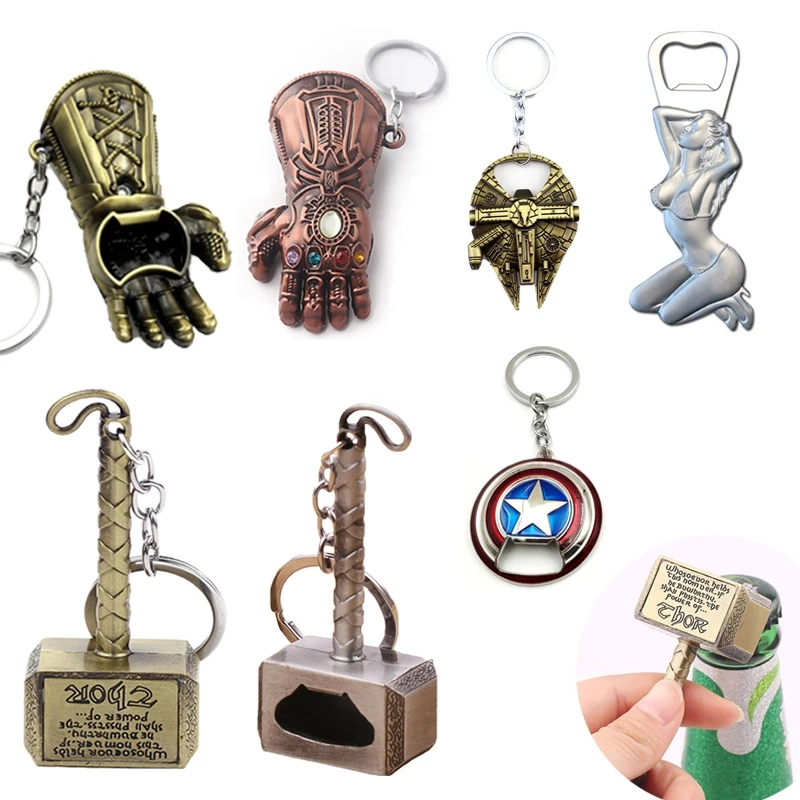 Customized Keychain Famous Movie Souvenir Gift Superhero Beer Corkscrew 3D High Quality Metal Crafts Key Ring Bottle Opener for Sale