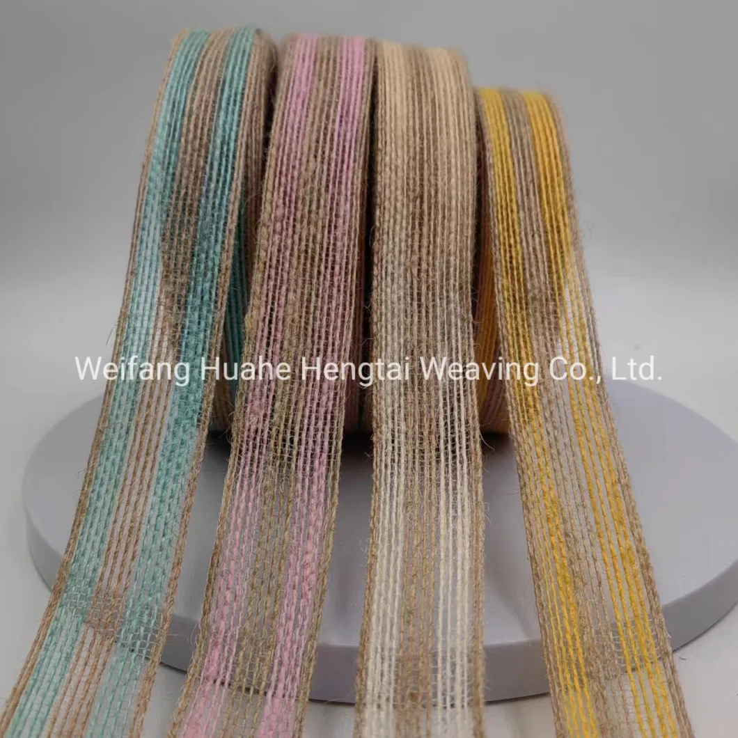 Cross Border Customizable Multi Specification Colored Jute Ribbon with Two Color Stripes