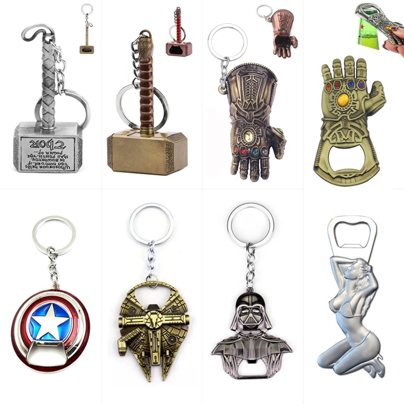 Customized Keychain Famous Movie Souvenir Gift Superhero Beer Corkscrew 3D High Quality Metal Crafts Key Ring Bottle Opener for Sale
