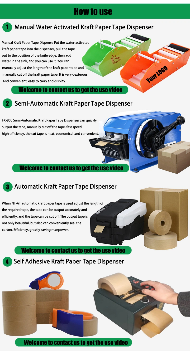 Custom Fiber Reinforced Paper Tape Eco Friendly Water Activated Tape Gummed Printed Kraft Paper Tape for Packaging