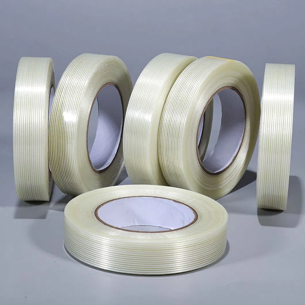 Braided High Breaking Strength Moisture Sensitive Transparent Single Sided Cross Thread Filament Tape