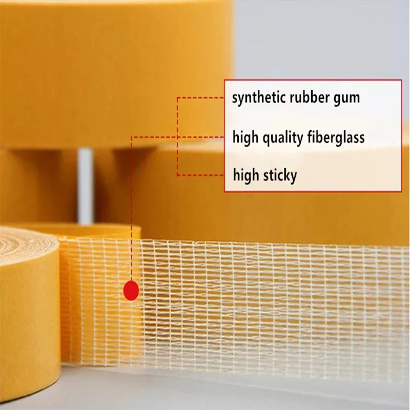 Glass Cloth Insulating Fiber Join Tape Hotmelt Glue Cross Weave Fiber Adhesive Double Sided Carpet Fiberglass Mesh Tape Plain Glass Fiber Strength Strapping