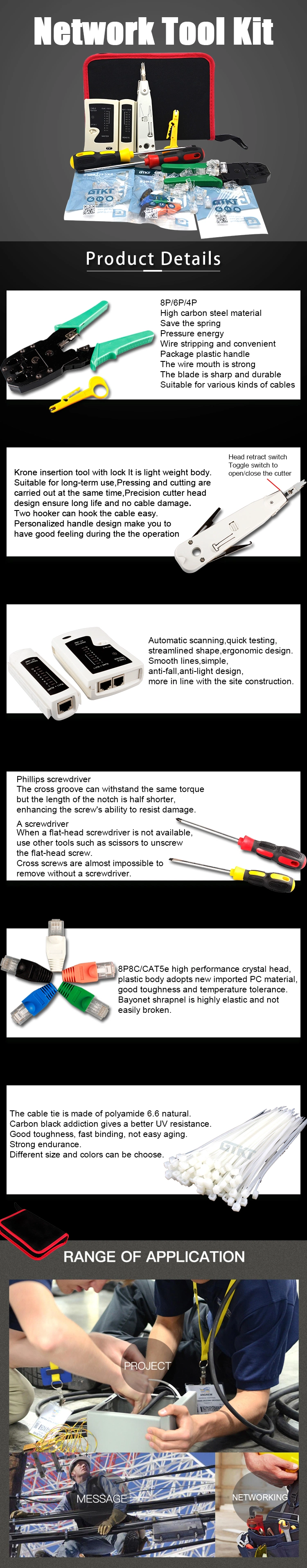 Gcabling Network Cable Crimping Cat5 CAT6 Tool Kit