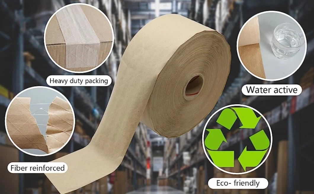 Water Activated Tape, Reinforced Gummed Kraft Paper Packing Tape, Brown, 2.75 Inches X 375 Feet, Sealing Tape with Fiberglass Backing
