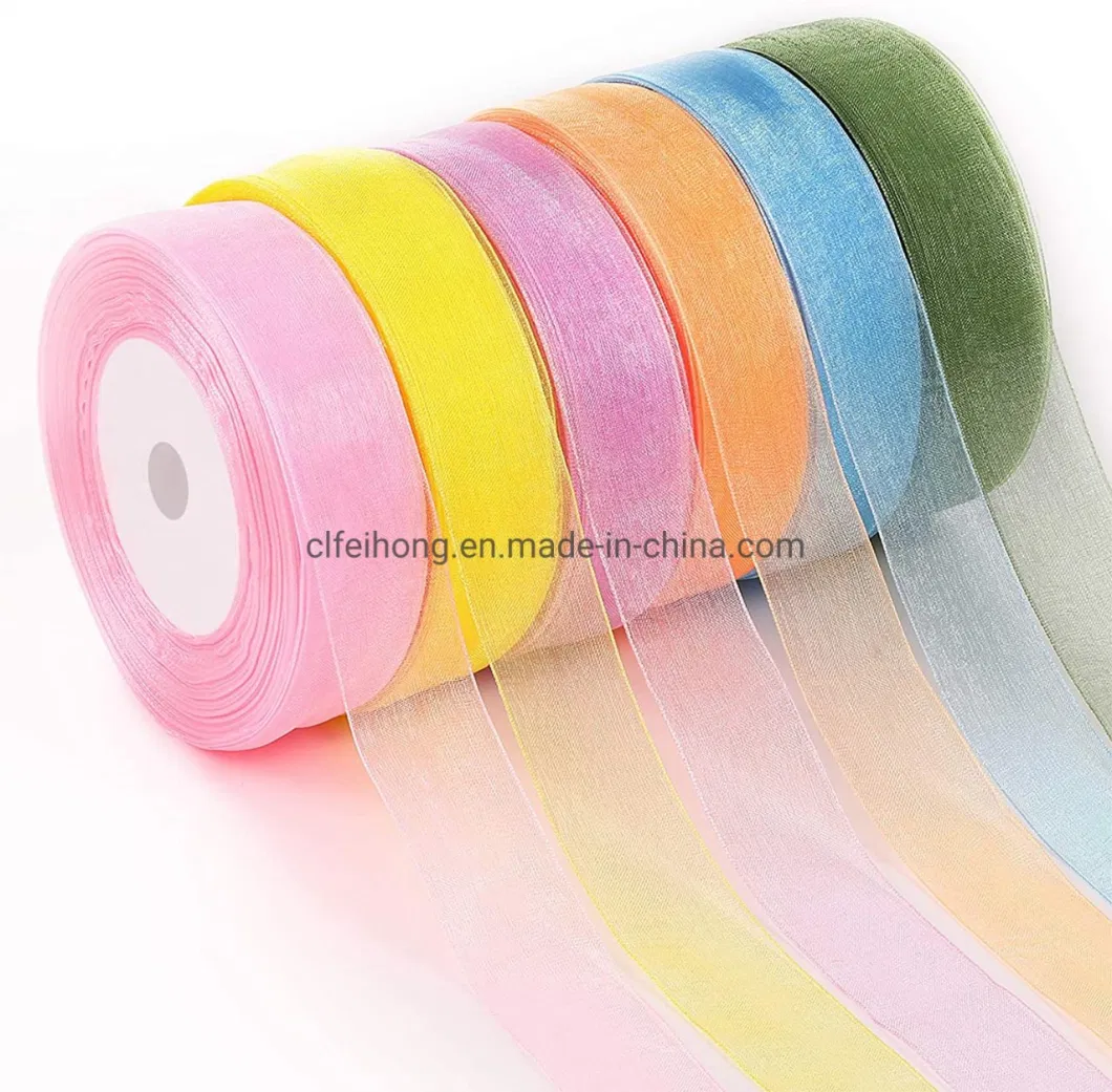 Custom Logo Printed Solid Color Fancy Organza Ribbons for Box Wrapping Decoration Wedding Occasion Birthday Gift Packaging