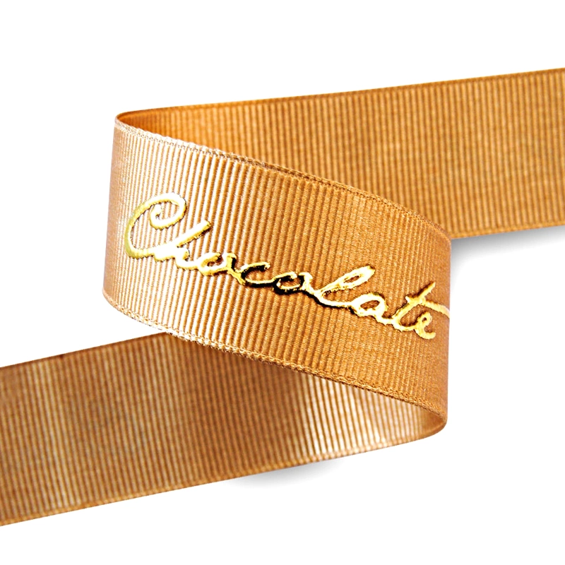 Hot Sale Luxury Custom Logo 2 Inch 3 D Embossed Grosgrain Ribbon Tape Raised Gold Foil Printed Polyester Satin Ribbon