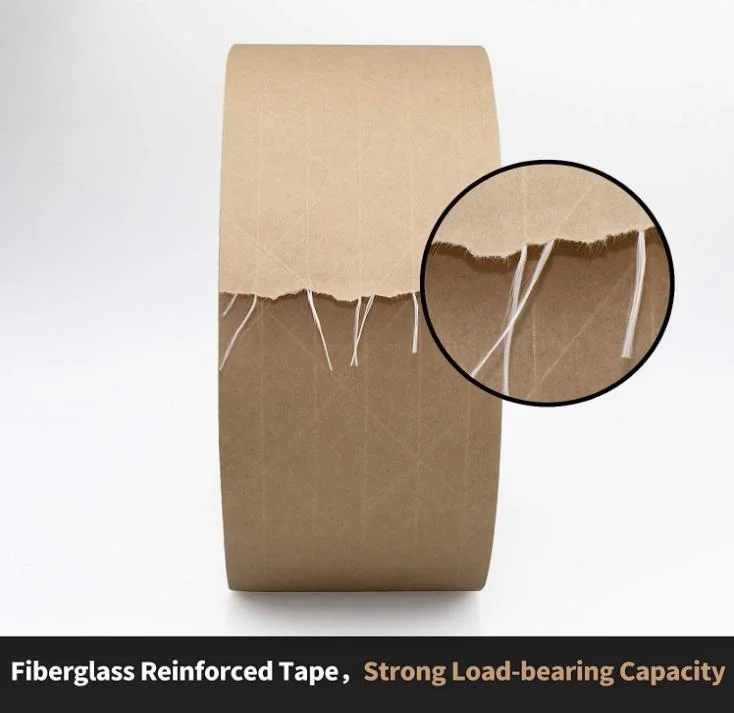 Water Activated Tape, Reinforced Gummed Kraft Paper Packing Tape, Brown, 2.75 Inches X 375 Feet, Sealing Tape with Fiberglass Backing