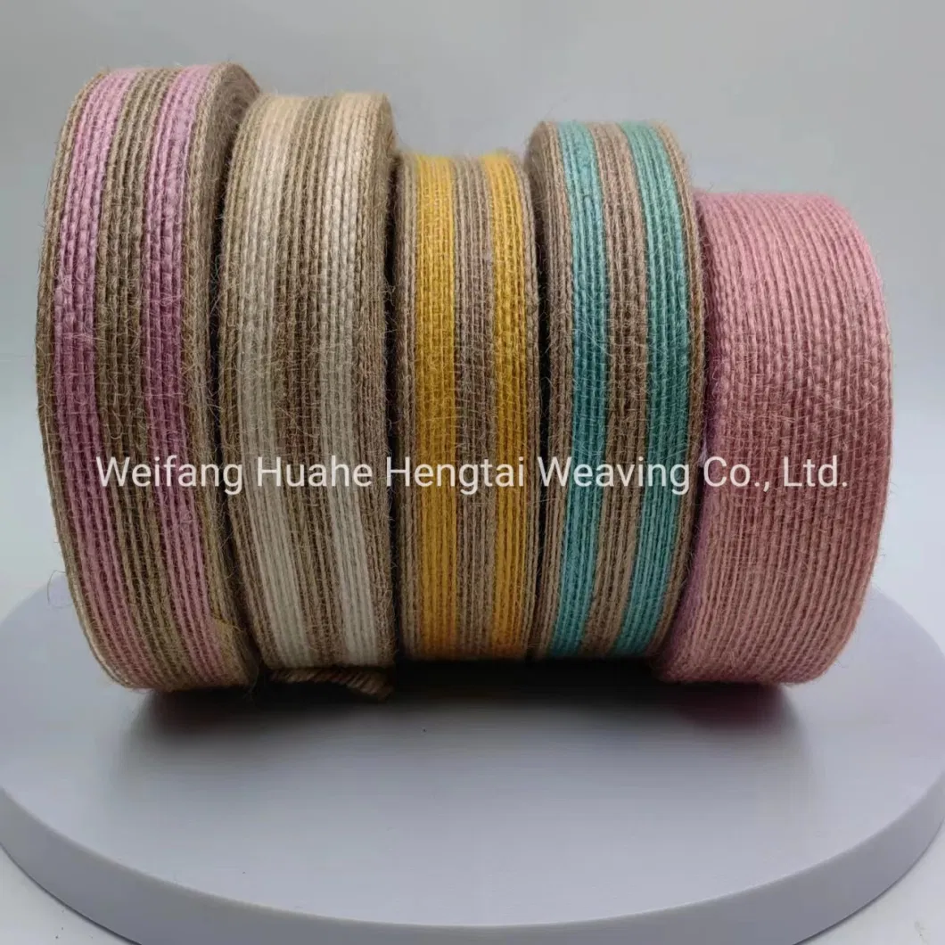 Cross Border Customizable Multi Specification Colored Jute Ribbon with Two Color Stripes