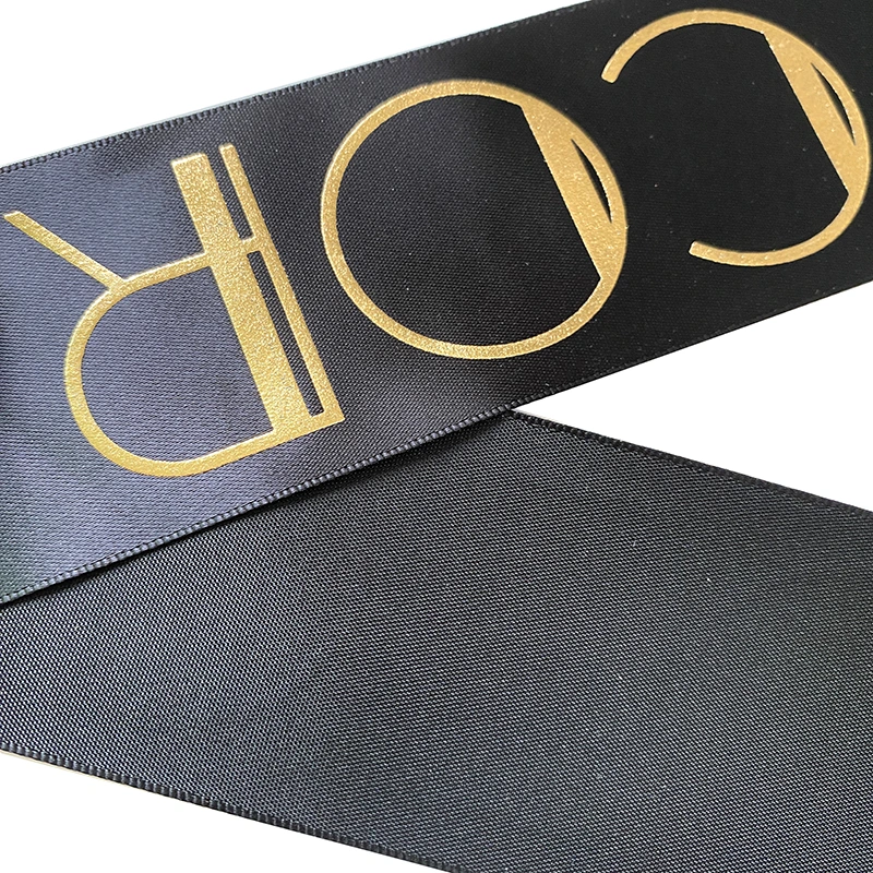 Hot Sale Luxury Custom Logo 2 Inch 3 D Embossed Grosgrain Ribbon Tape Raised Gold Foil Printed Polyester Satin Ribbon