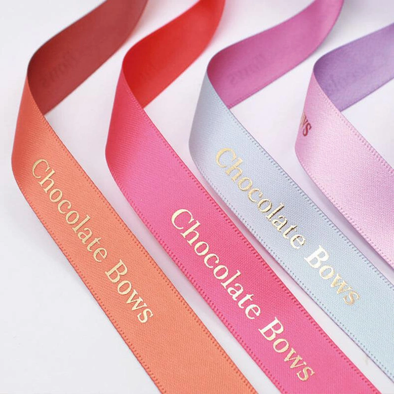 Hot Sale Luxury Custom Logo 2 Inch 3 D Embossed Grosgrain Ribbon Tape Raised Gold Foil Printed Polyester Satin Ribbon