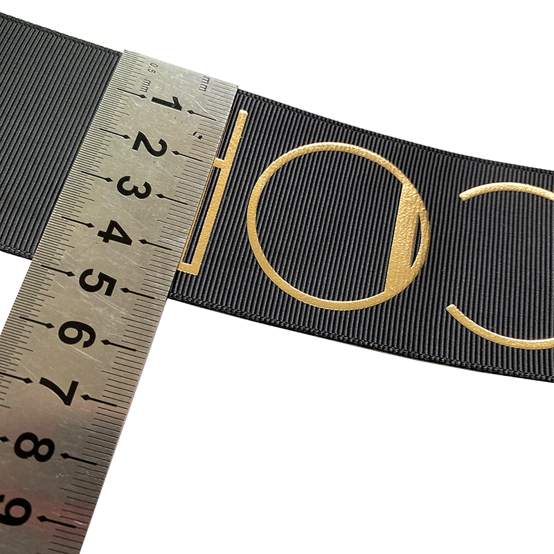Hot Sale Luxury Custom Logo 2 Inch 3 D Embossed Grosgrain Ribbon Tape Raised Gold Foil Printed Polyester Satin Ribbon