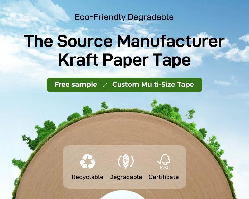 Custom Fiber Reinforced Paper Tape Eco Friendly Water Activated Tape Gummed Printed Kraft Paper Tape for Packaging