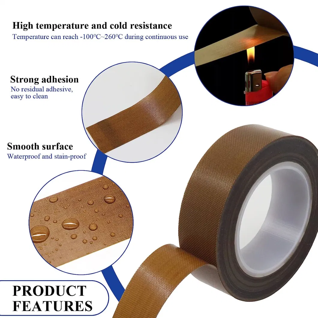 Heat Resistant Self-Adhesive PTFE Coated Fiberglass Fabric Tape Beige Insulation PTFE Cable Film PTFE Gaflon Tape