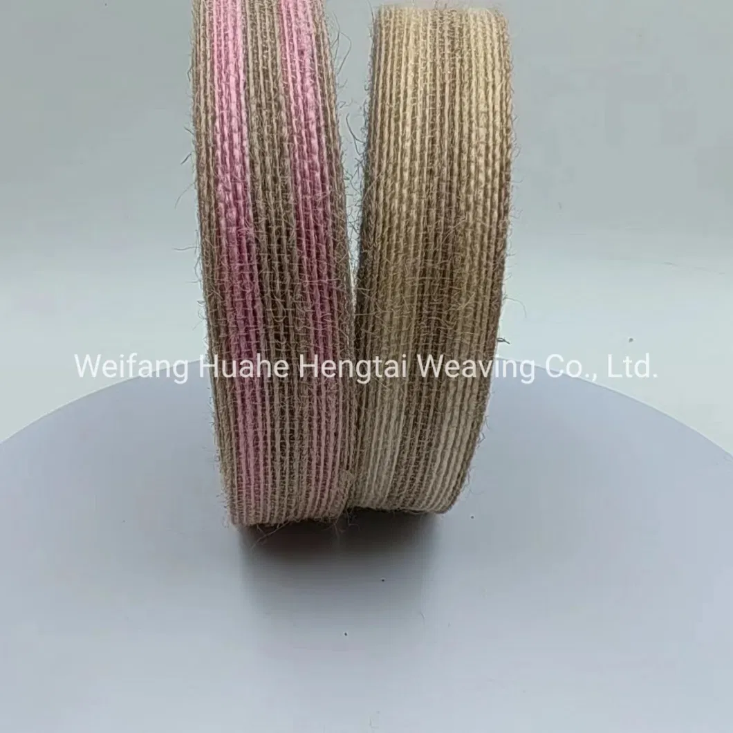 Cross Border Customizable Multi Specification Colored Jute Ribbon with Two Color Stripes