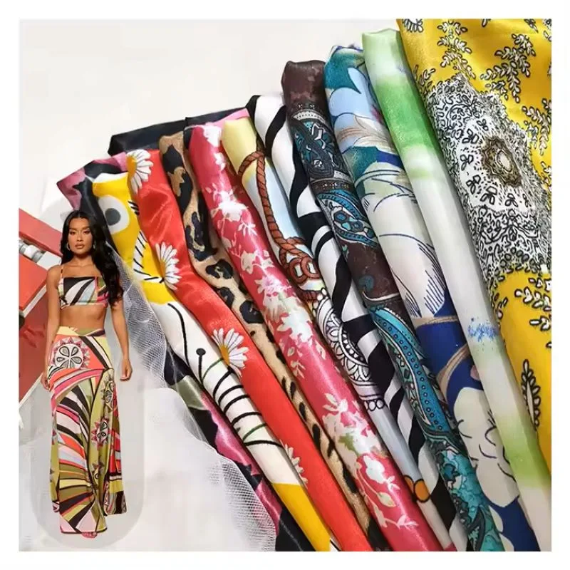 Factory Wholesale Polyester Silk Satin African Print Fabrics Free Sample Digital Printing Stretch Satin Fabric for Dress