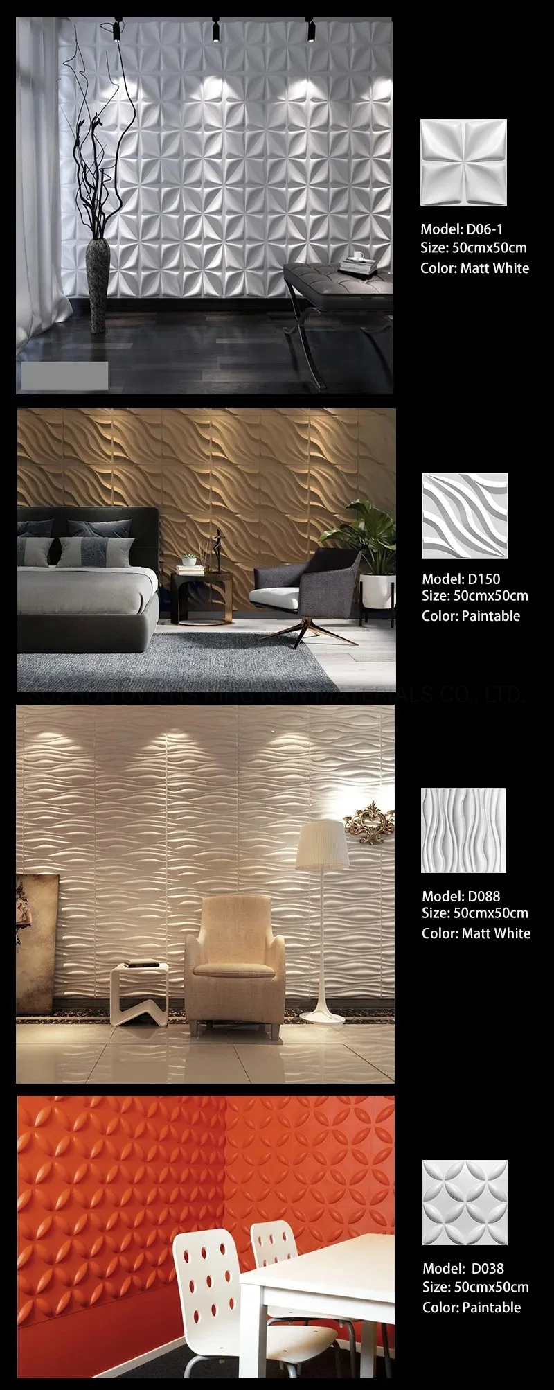 Wholesale Price Waterproof Paintable 3D PVC Wall Panels for Walls Decorative