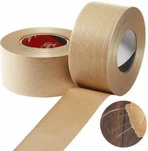 Water Activated Reinforced Fiberglass Carton Gummed Fabric Self Adhesive Custom Packing Brown White Gum Packaging Printed Central Fiber Branded Kraft Paper Tape