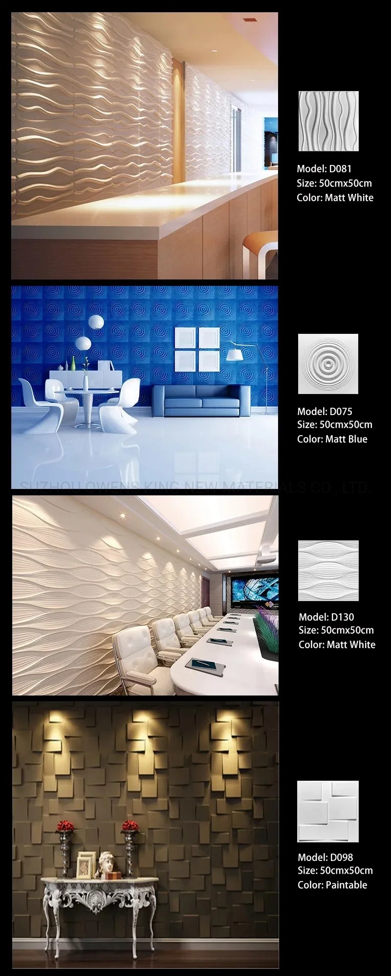 Wholesale Price Waterproof Paintable 3D PVC Wall Panels for Walls Decorative