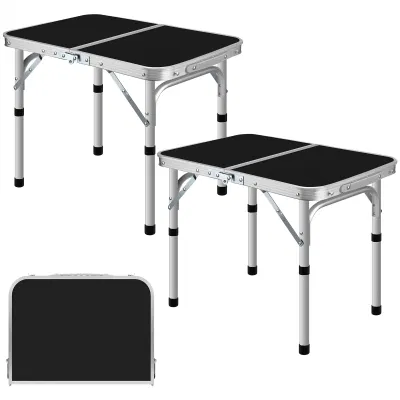  Modern Black Lightweight 2 Adjustable Heights 2 PCS Folding Camping Table