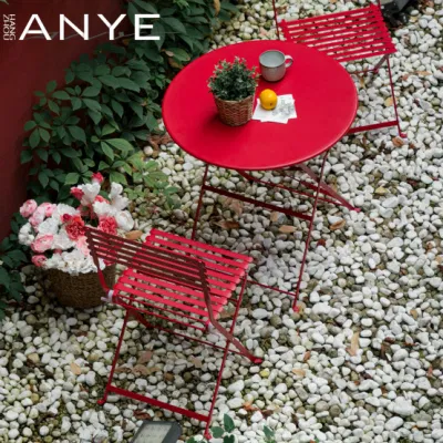 Durable Metal Dining Furniture Outdoor Maintenance Free Red Bistro Folding Table