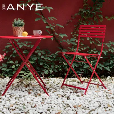 Durable Metal Dining Furniture Outdoor Maintenance Free Red Bistro Folding Table