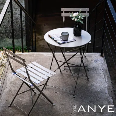 Modern Folding Table Portable Outdoor Furniture Rust Resistant Metal Round Patio Dining Table