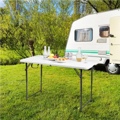 Outdoor Picnic 4FT Fold in Half Top Adjustable Height White Plastic Table