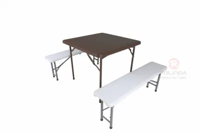Brown Plastic Folding Square Table with Metal Holder