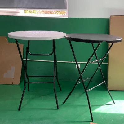  32 Inch HDPE Black White Bar Height Plastic Round Folding Cocktail Table for Party Events