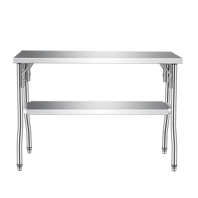  Double Layers Stainless Steel Folding Work Table with Under Shelf for Kitchen