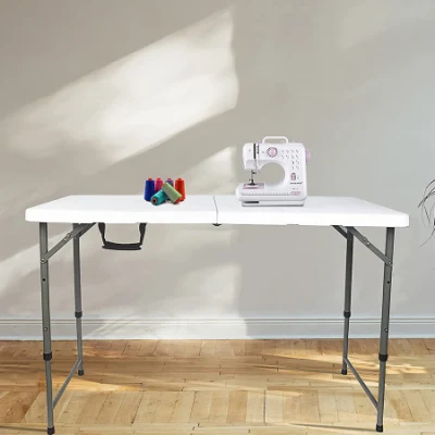 Outdoor Picnic 4FT Fold in Half Top Adjustable Height White Plastic Table