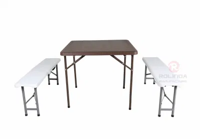 Brown Plastic Folding Square Table with Metal Holder