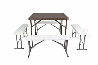 Brown Plastic Folding Square Table with Metal Holder