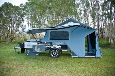  Pop up Canvas Folding Camp Tent Trailer Waterproof 3-4 Person Camper Trailer Tent