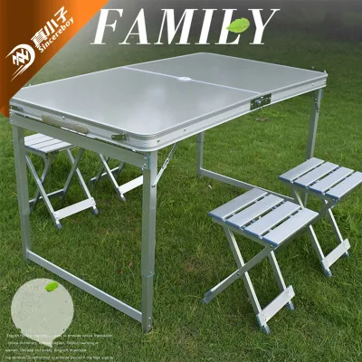  Outdoor Aluminum Folding Picnic Table Adjustable Height Portable Camping Table Chairs Set