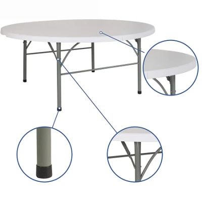 Portable 5 FT 60 Inch Outdoor Dinner Camping White Round Folding Table