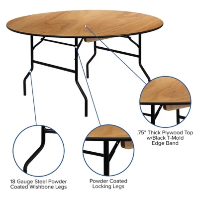 Factory Price Trade Wood 6 Foot 72inch Round Folding Banquet Table for Party