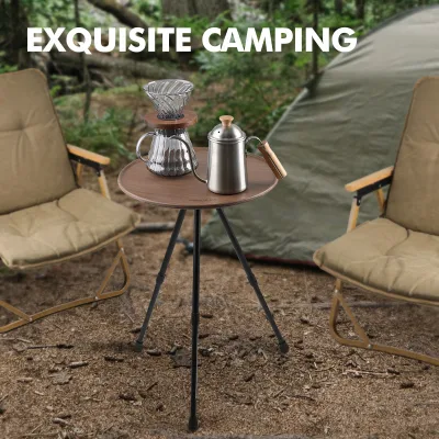 Outdoor Round Folding Table Aluminum Round Side Table Portable Collapsible Light Small Round Camping Table