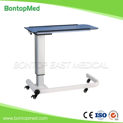  Hospital Medical Manufacturer Adjustable Height Nursing ABS Folding Patient Overbed Food Dining Table with Wheel