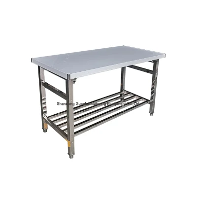 Height Adjustable Folding Stainless Steel Workbench Double Tier Stainless Steel Work Table for Outdoor Use