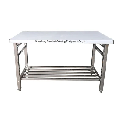 Height Adjustable Folding Stainless Steel Workbench Double Tier Stainless Steel Work Table for Outdoor Use