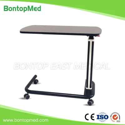  OEM High Quality Height Adjustable Folding Mobile Turnable Over Bed Food Table with Solid Metal Base and Column and Damping Top Board for Laptop and Dining Use